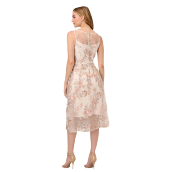 NWT $180 Adrianna Papell Blush Multicolor Floral Embroidered Midi Dress Size 12 - Picture 8 of 12